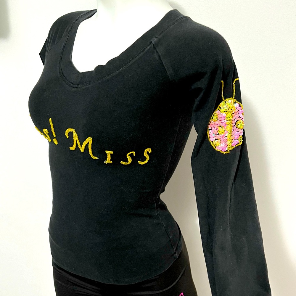 Yes Miss Sequin Ladybug Black Long Sleeves Top Size XS
